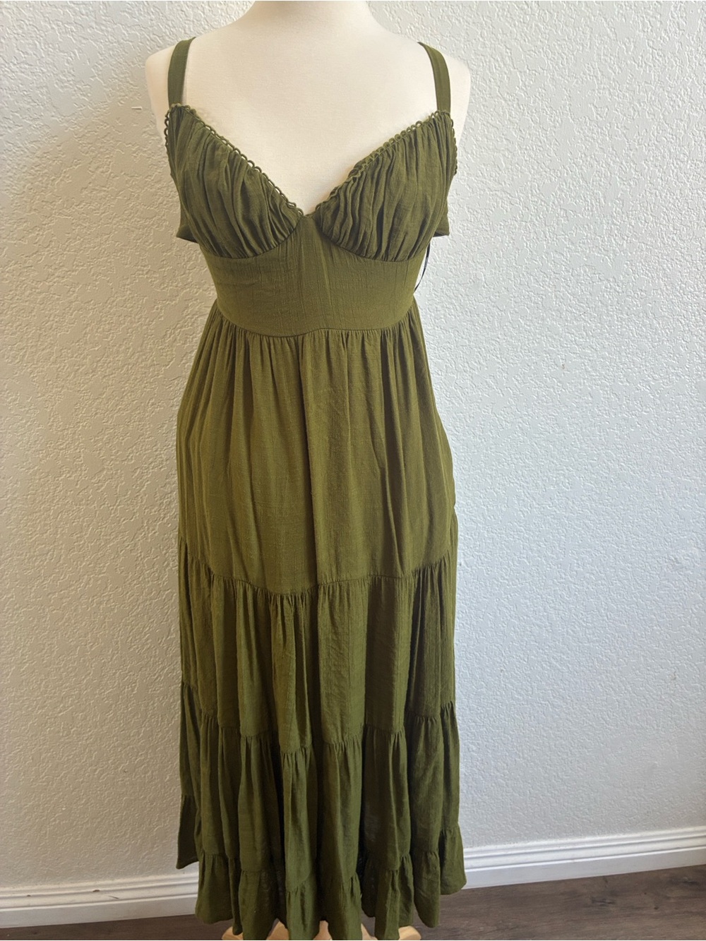 Forever 21 Olive Green Tiered Maxi with Ruched Bust